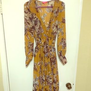 Sunset yellow Spring dress with purple flowers